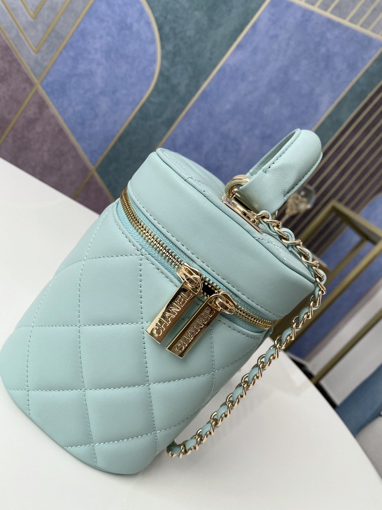 ChanelVanity Case Gold Hardware Light Green For Women, Women’s Handbags, Shoulder Bags 9.4in/24cm