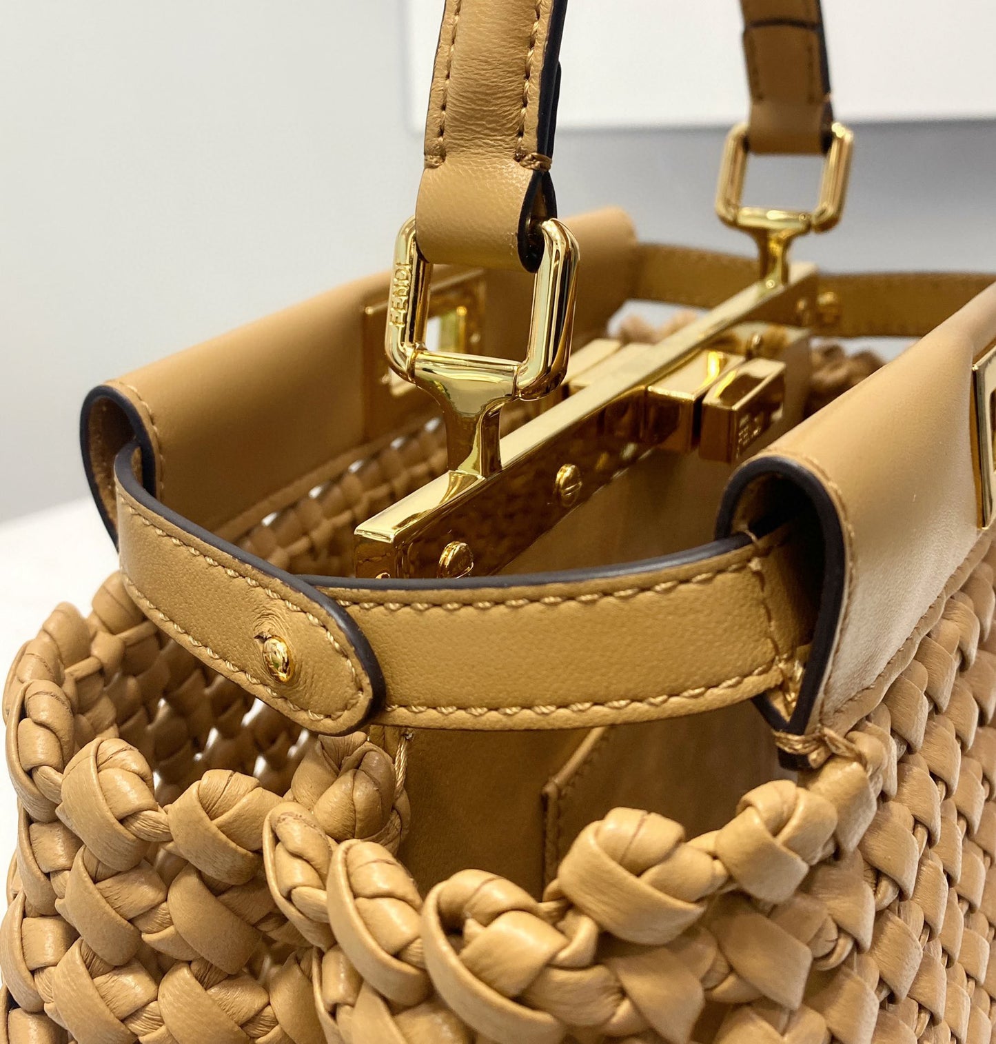FI Peekaboo Mini Light Brown Braided Bag For Woman 18cm/7in