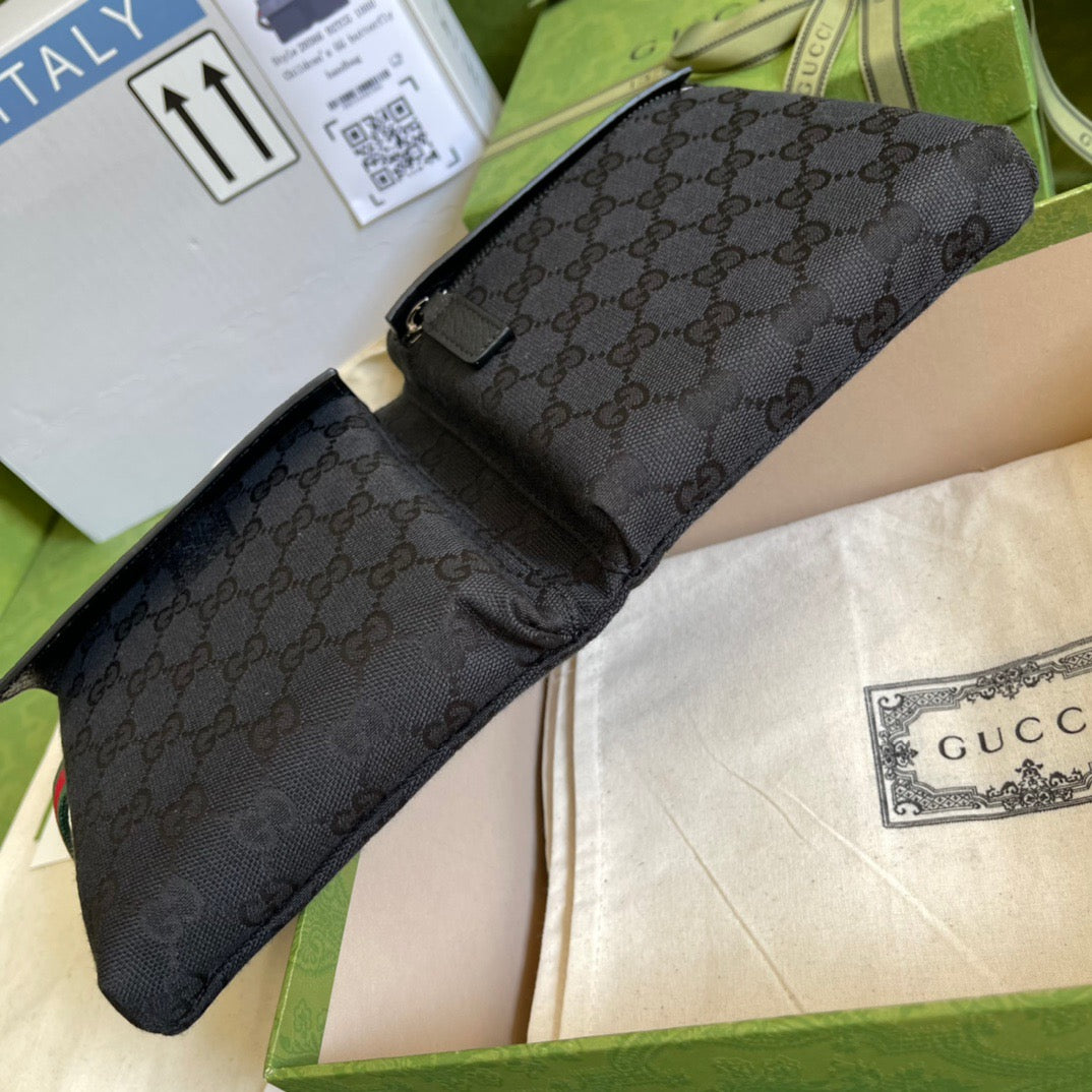 gg Supreme Canvas Two Pocket Waist Belt Bag Black gg Supreme Canvas For Men 3in/7.5cm gg