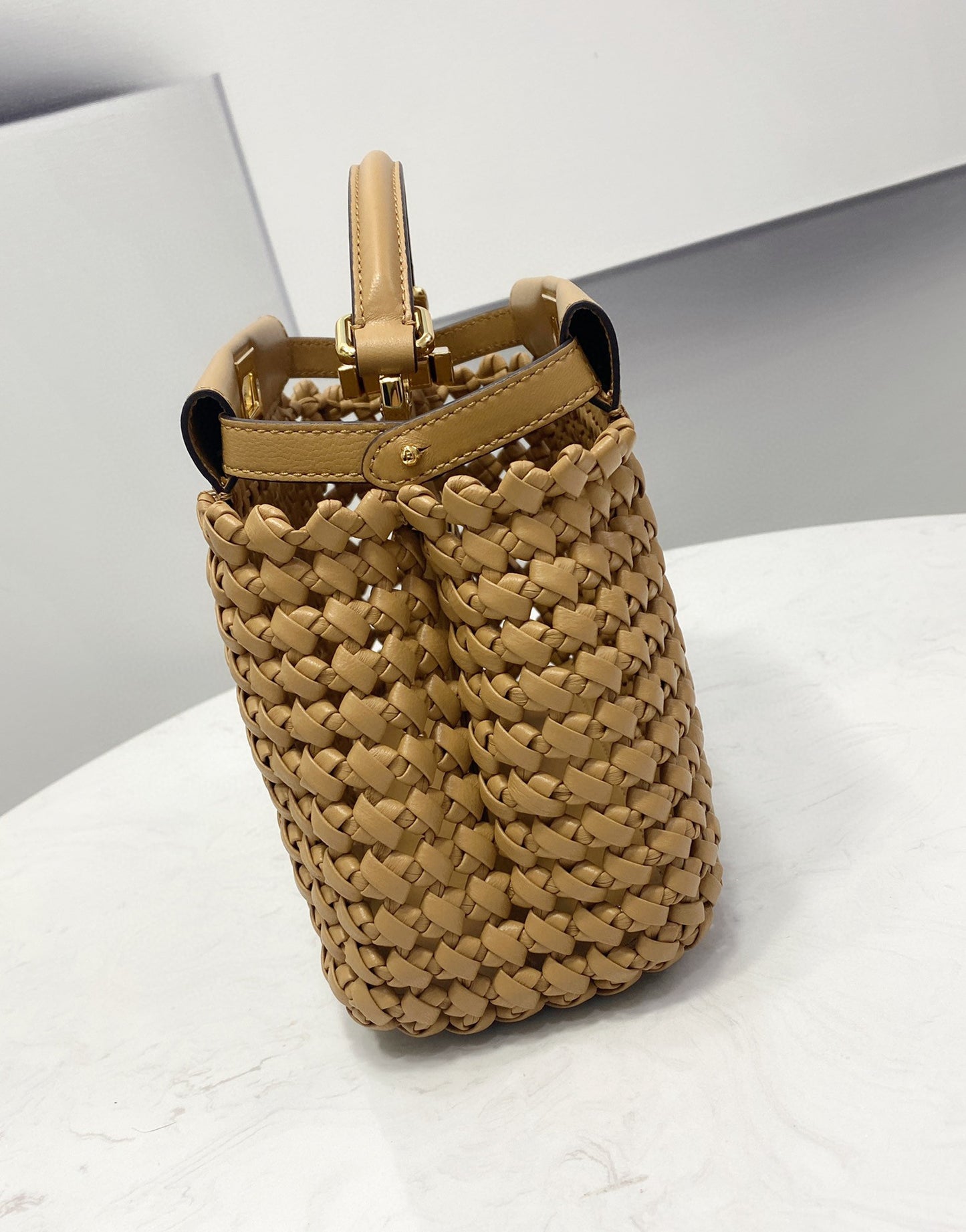 FI Peekaboo Mini Light Brown Braided Bag For Woman 18cm/7in
