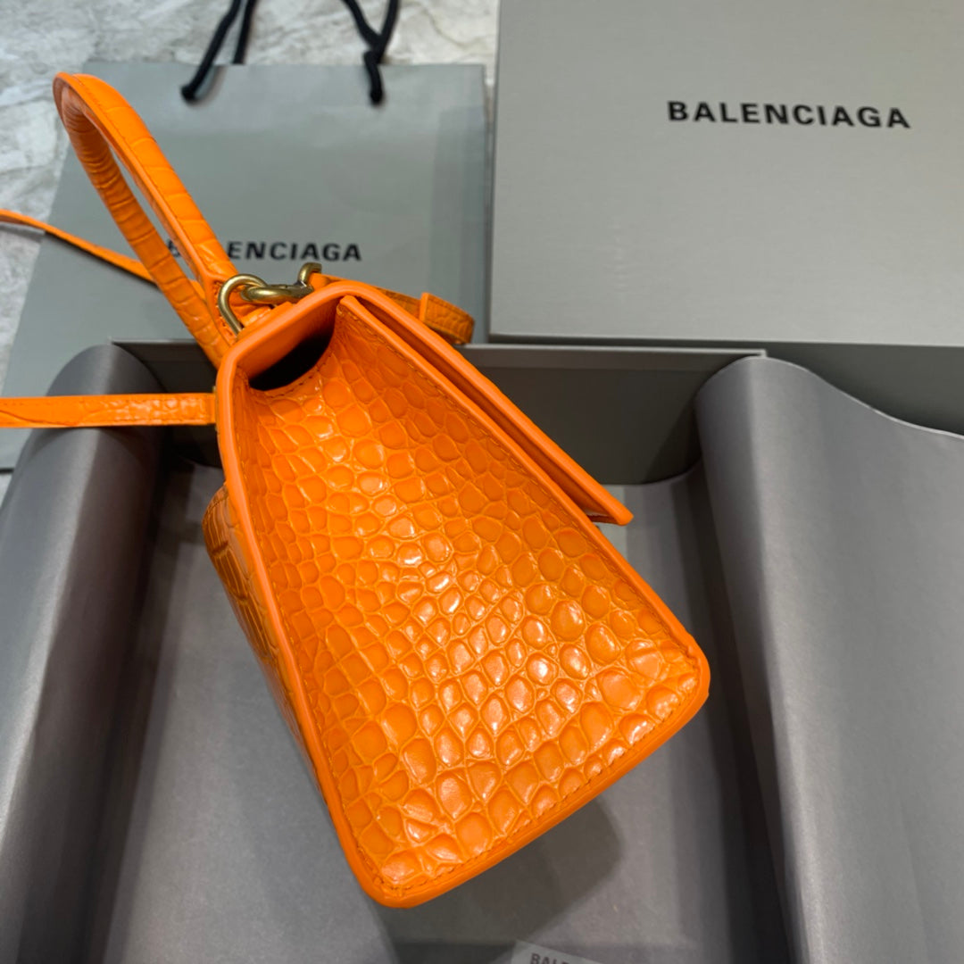 Balen Hourglass Small Handbag In Orange, For Women, Bags 9in/23cm