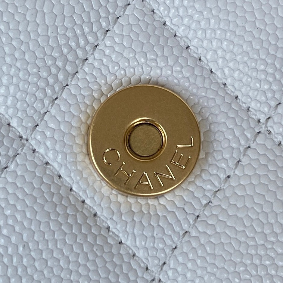 Chanel Clutch With Chain Gold Hardware Grained Shinny White For Women, Women’s Handbags, Shoulder Bags 4.7in/12cm AP2857