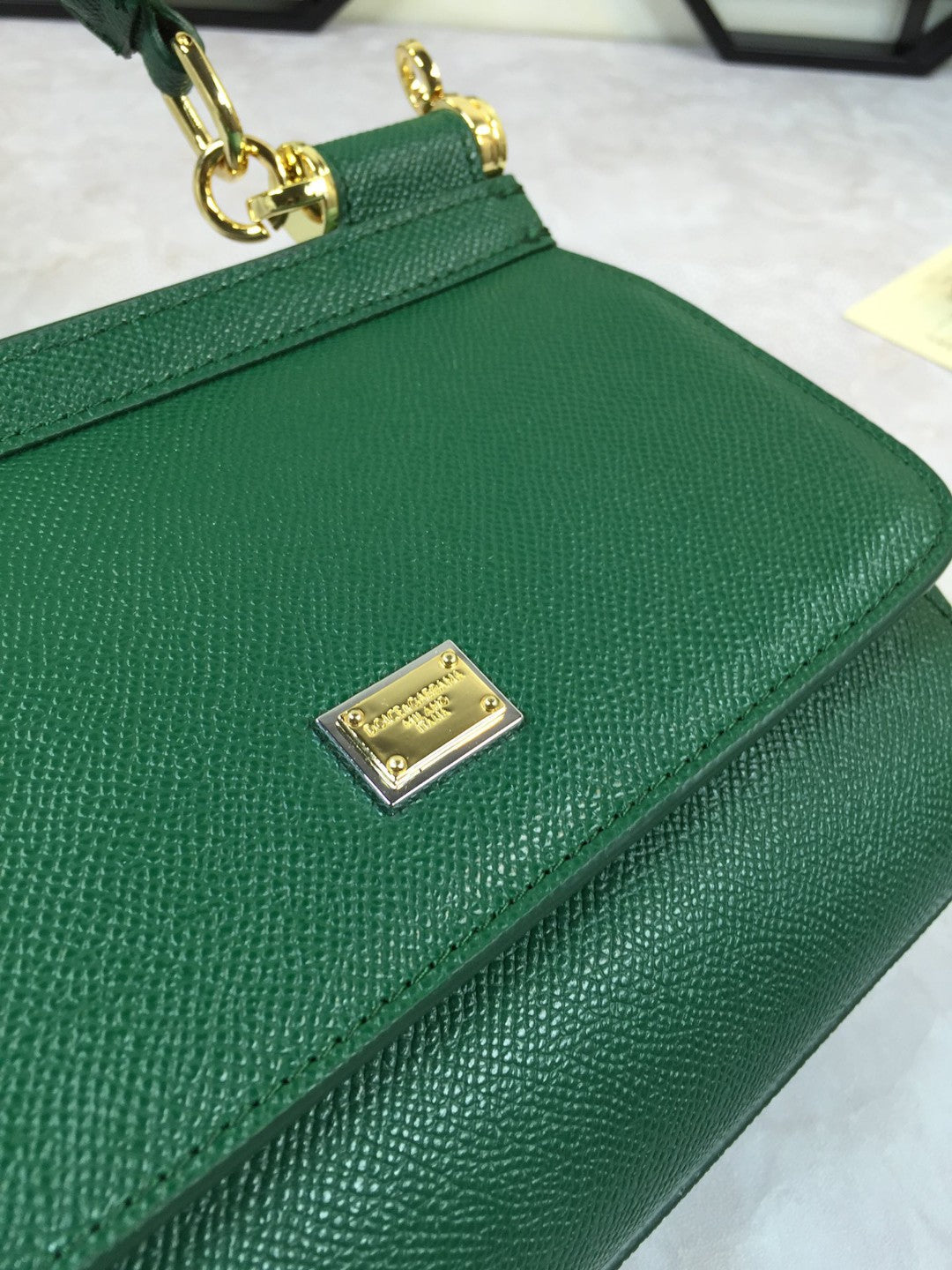 DG Medium Sicily Handbag In Dauphine Green For Women 10.2in/26cm DG BB4347A100187399