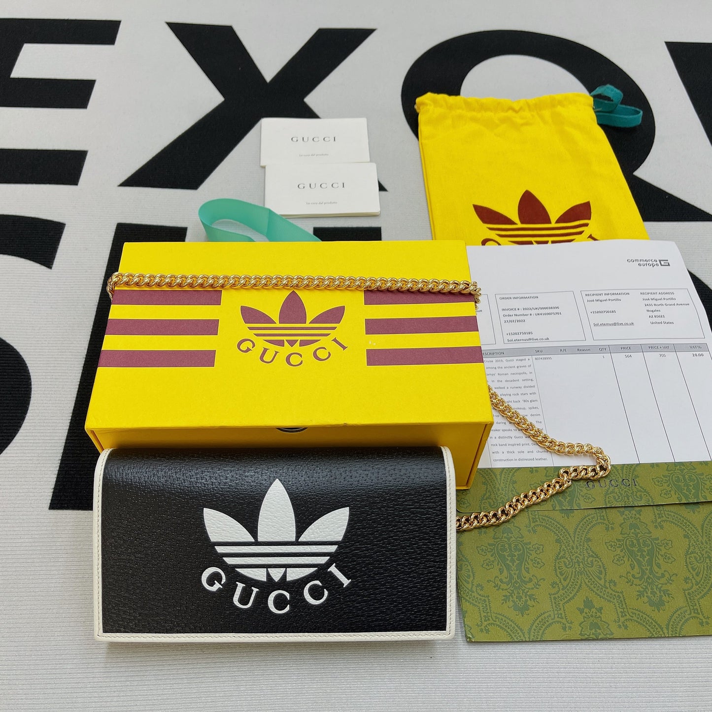gg x Adidas Wallet With Chain Black For Women, Women’s Bags 7.5in/19cm gg 621892 UZ3BG 1057