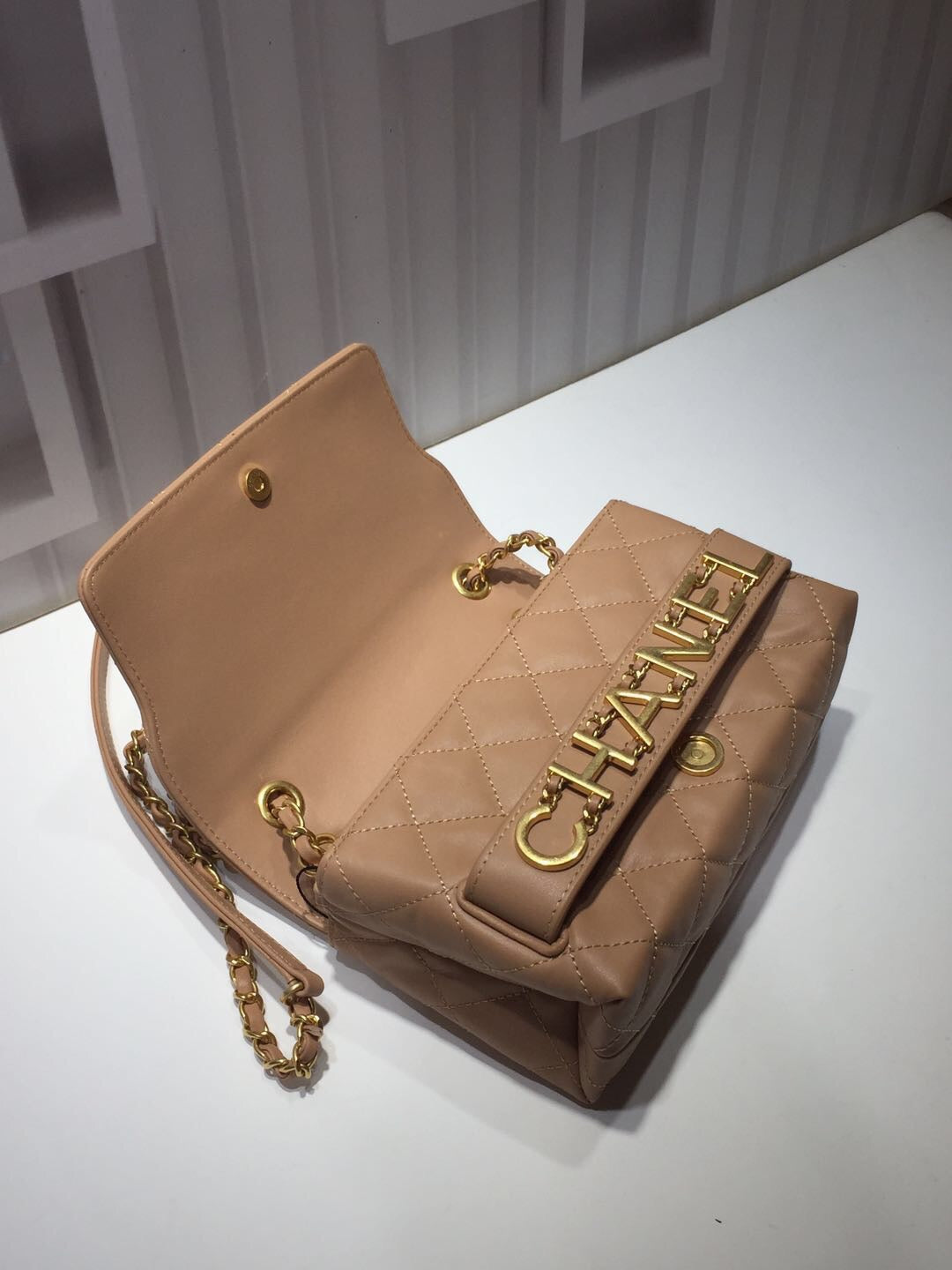 ChanelFront Logo Small Flap Bag Gold Hardware Apricot For Women, Women’s Handbags, Shoulder Bags 8.2in/21cm AS1490