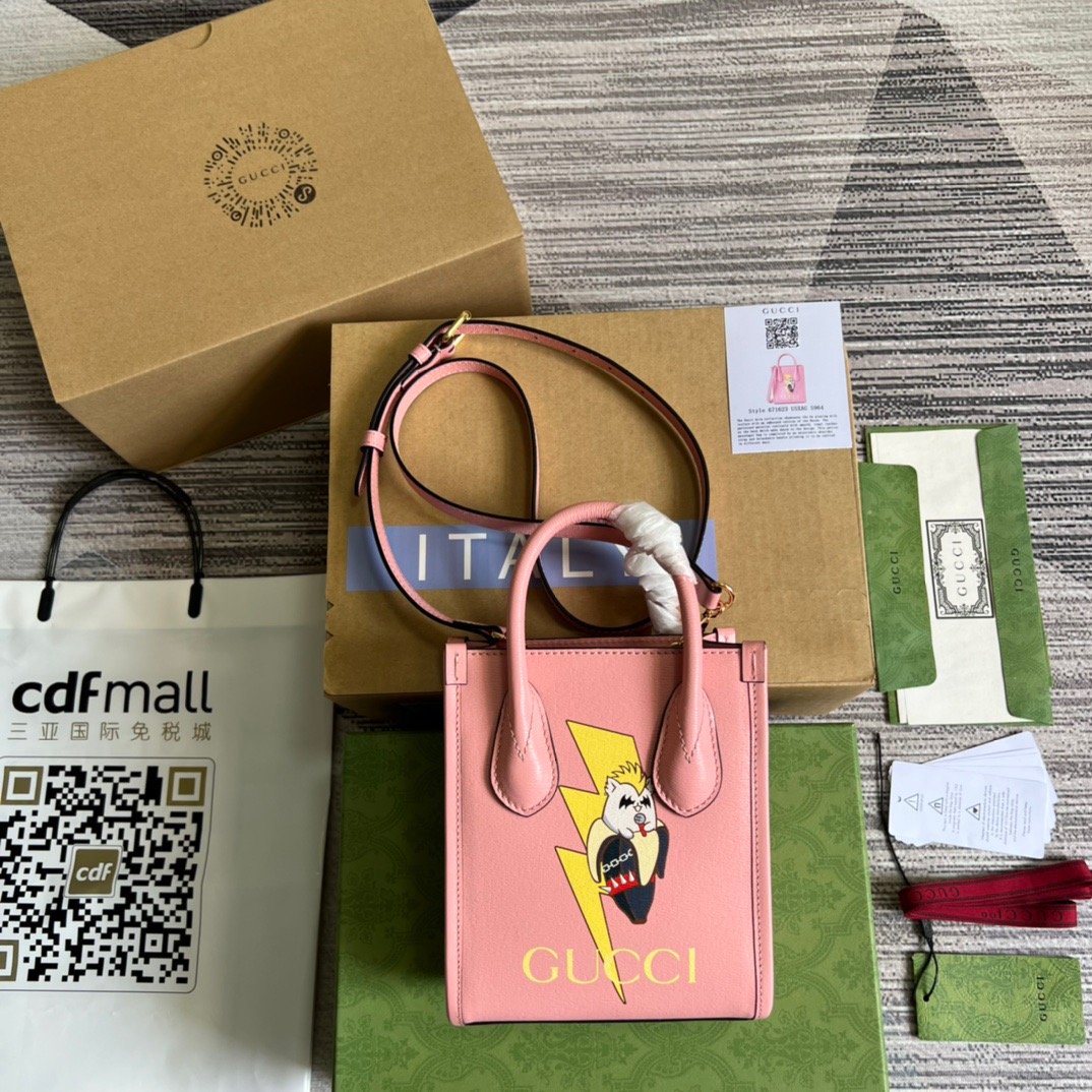 gg Bananya Print Mini Tote Bag Pink For Women, Women’s Bags 7.9in/20cm gg 671623 U5XAG 5964