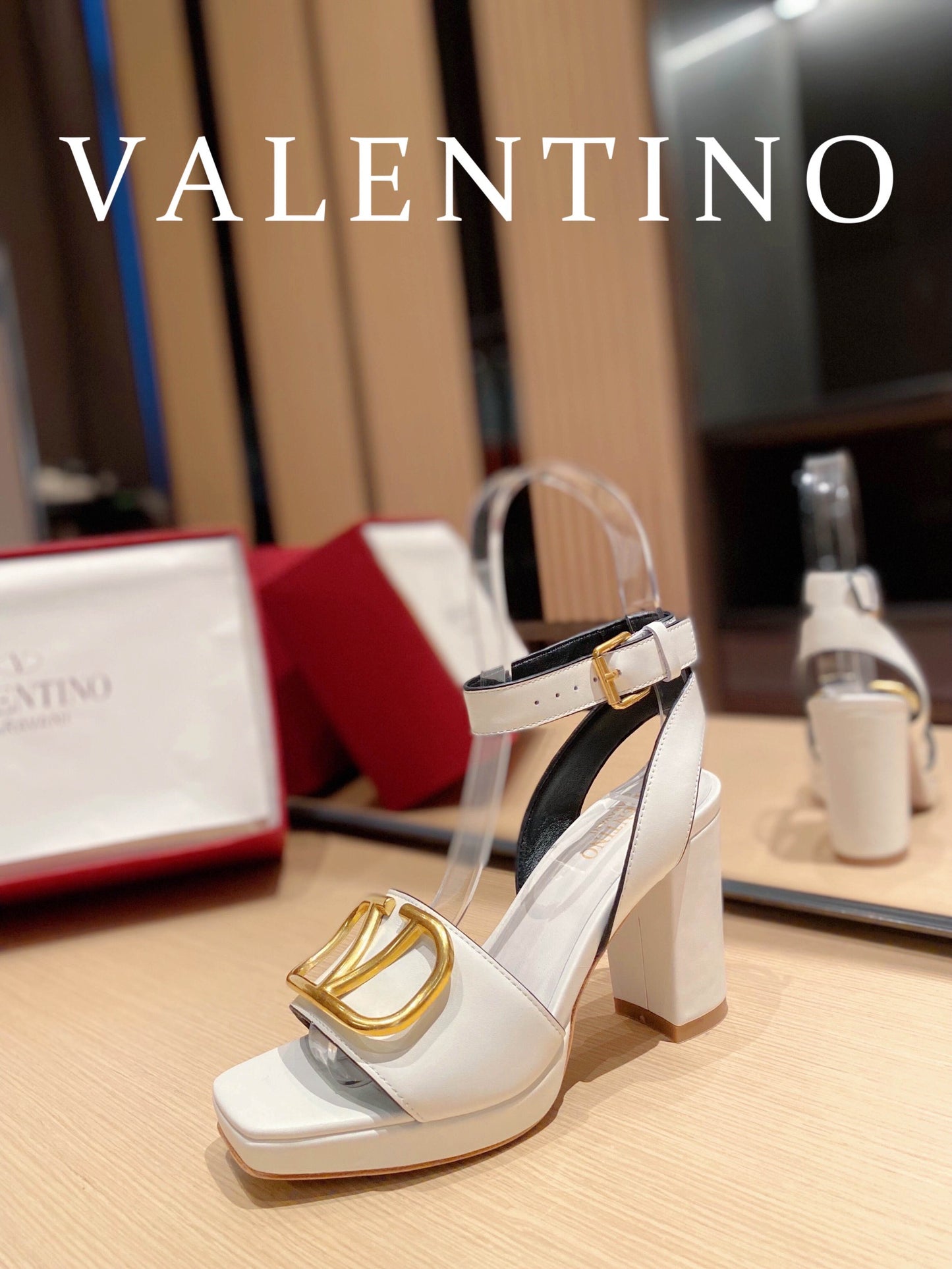 Valentino Garavani Strap Heeled Sandals With V Logo Signature Embellishment White For Women