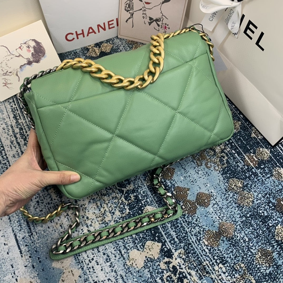 CHL 19 Flap Bag Gold Hardware Green For Women, Women’s Handbags, Shoulder Bags 10.2in/26cm AS1160