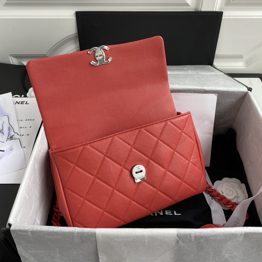 ChanelFlap Bag Red Hardware Grained Red For Women, Women’s Handbags, Shoulder Bags 9.4in/24cm AS2303