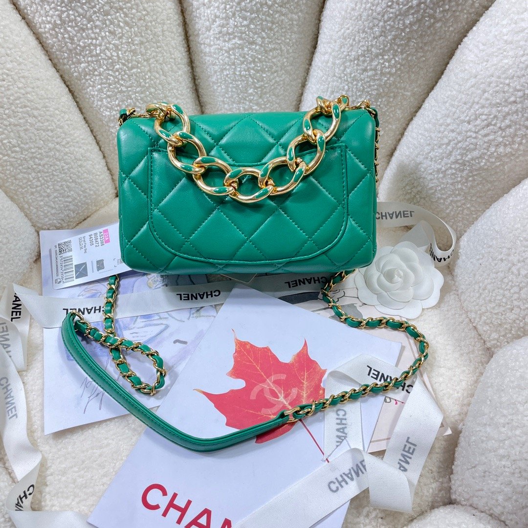 Chanel Flap Bag Gold Hardware Green For Women, Women’s Handbags, Shoulder Bags 7.9in/20cm AS3366