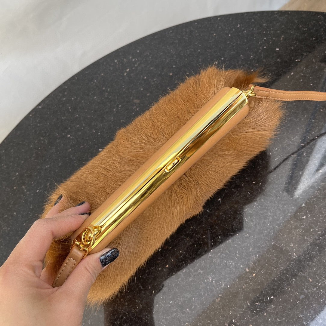 FI First Small Brown Fox Fur Bag For Woman 26cm/10in
