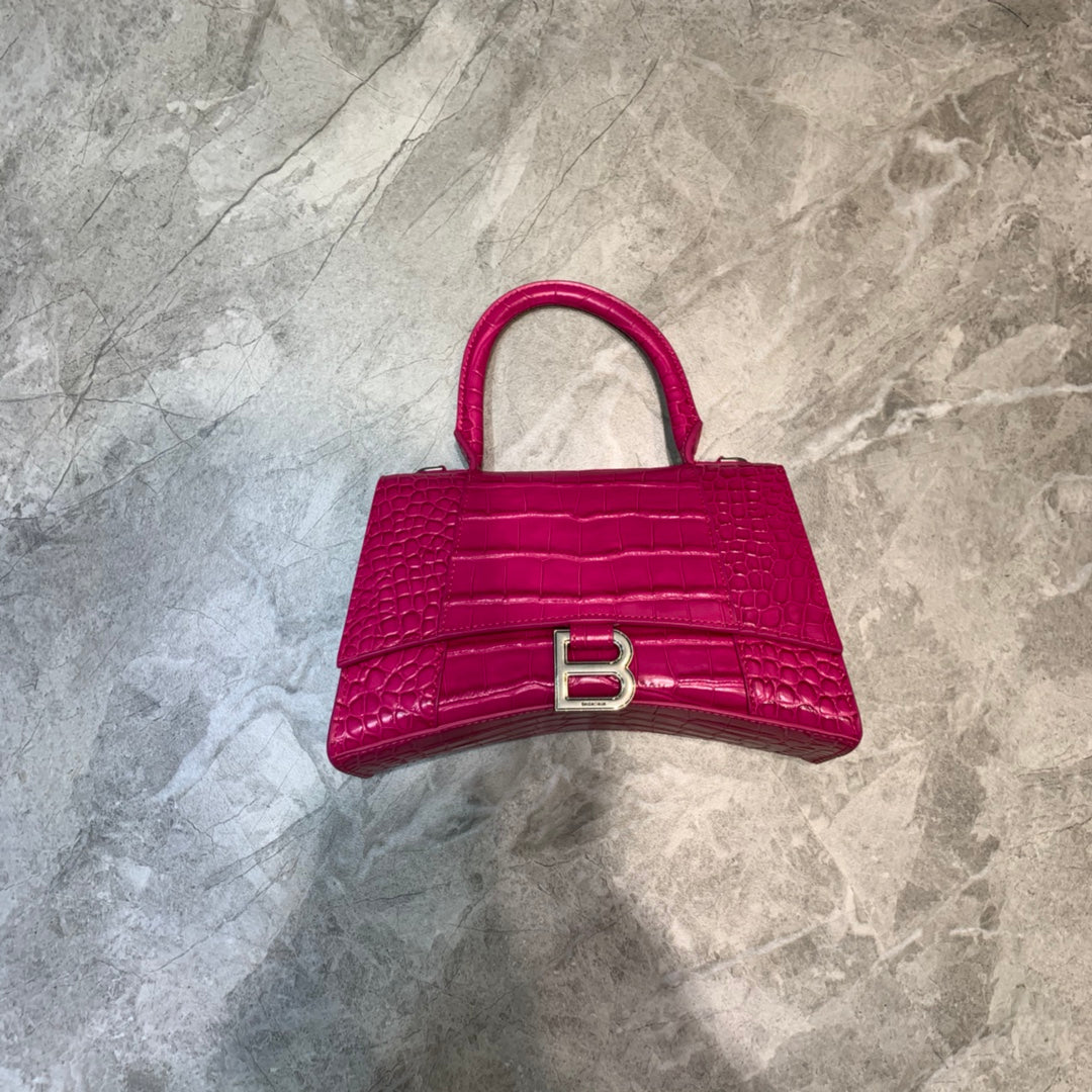 Balen Hourglass Small Handbag In Dark Pink, For Women, Bags 9in/23cm