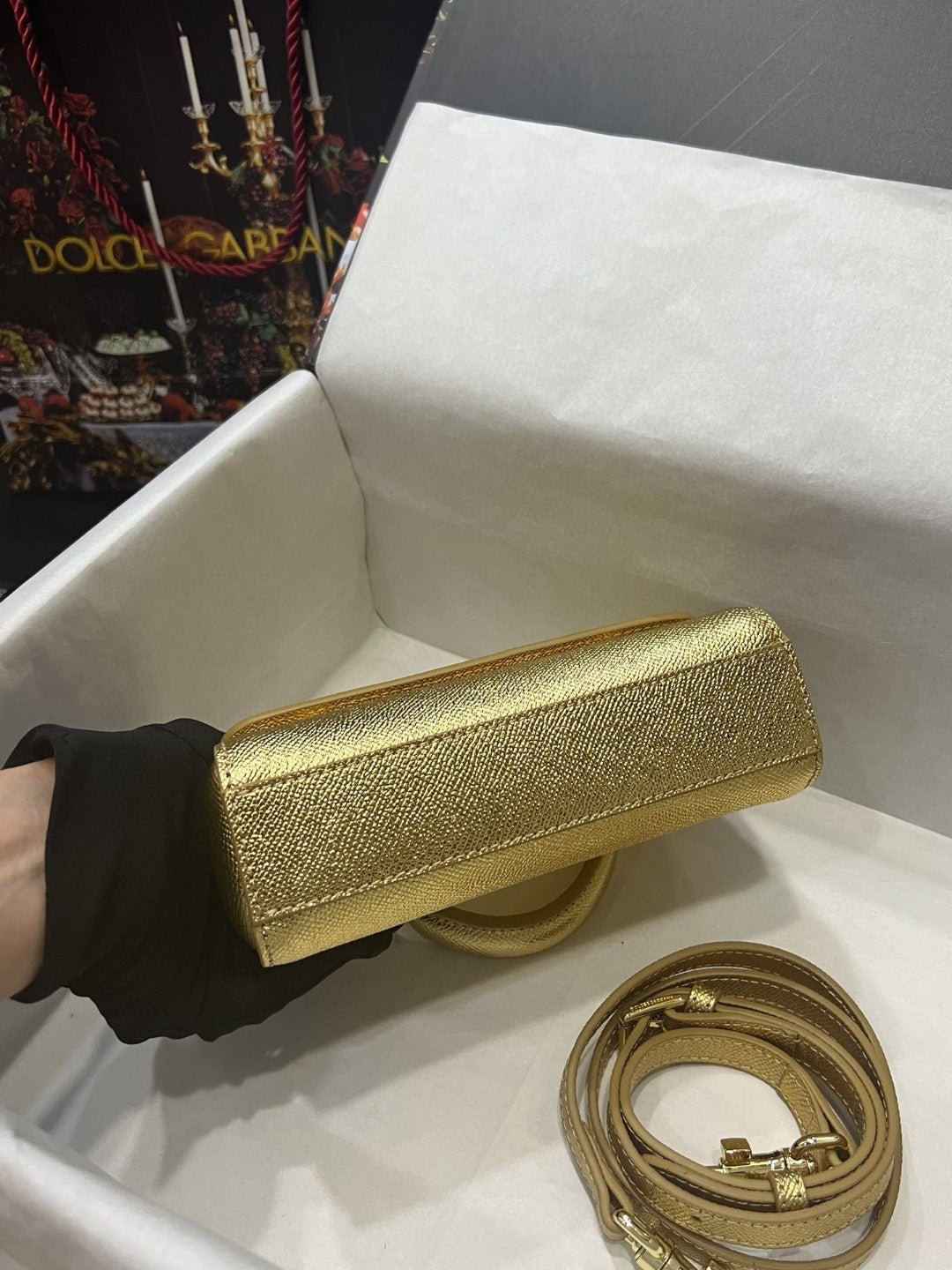 DG Small Sicily Bag In Dauphine Gold For Women 7.5in/19cm DG