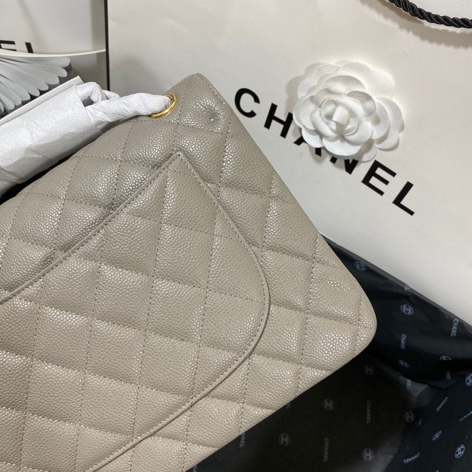 ChanelLarge Classic Handbag Gold Hardware Grey For Women, Women’s Handbags, Shoulder Bags 11.8in/30cm