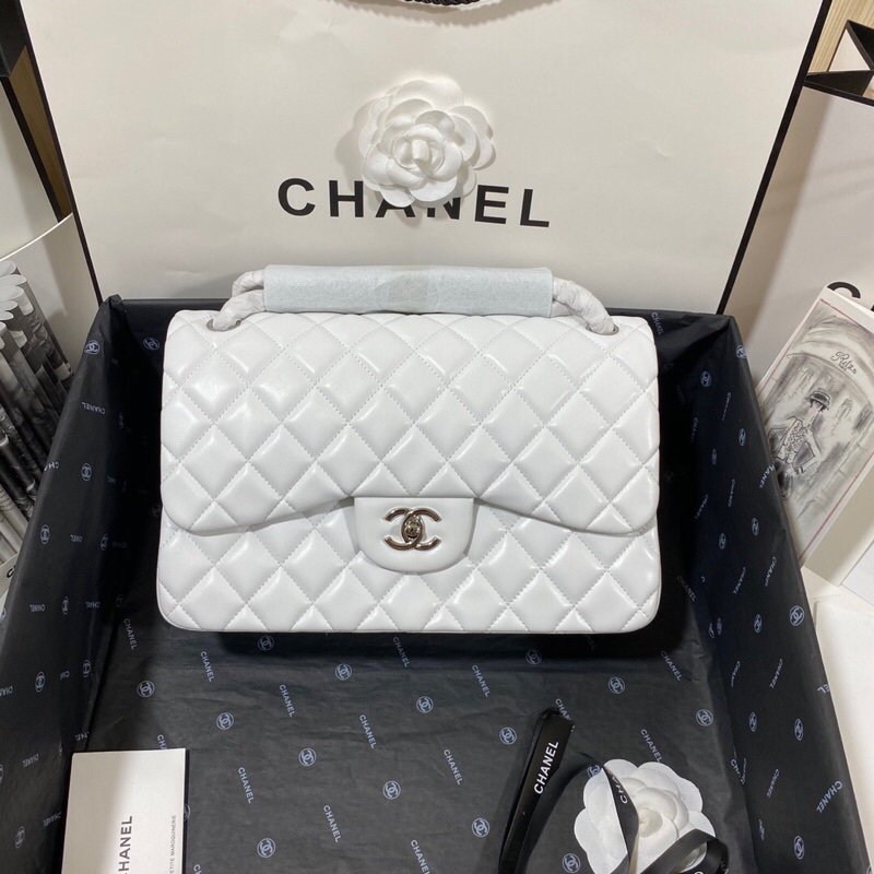 ChanelLarge Classic Handbag Silver Hardware White For Women, Women’s Handbags, Shoulder Bags 11.8in/30cm