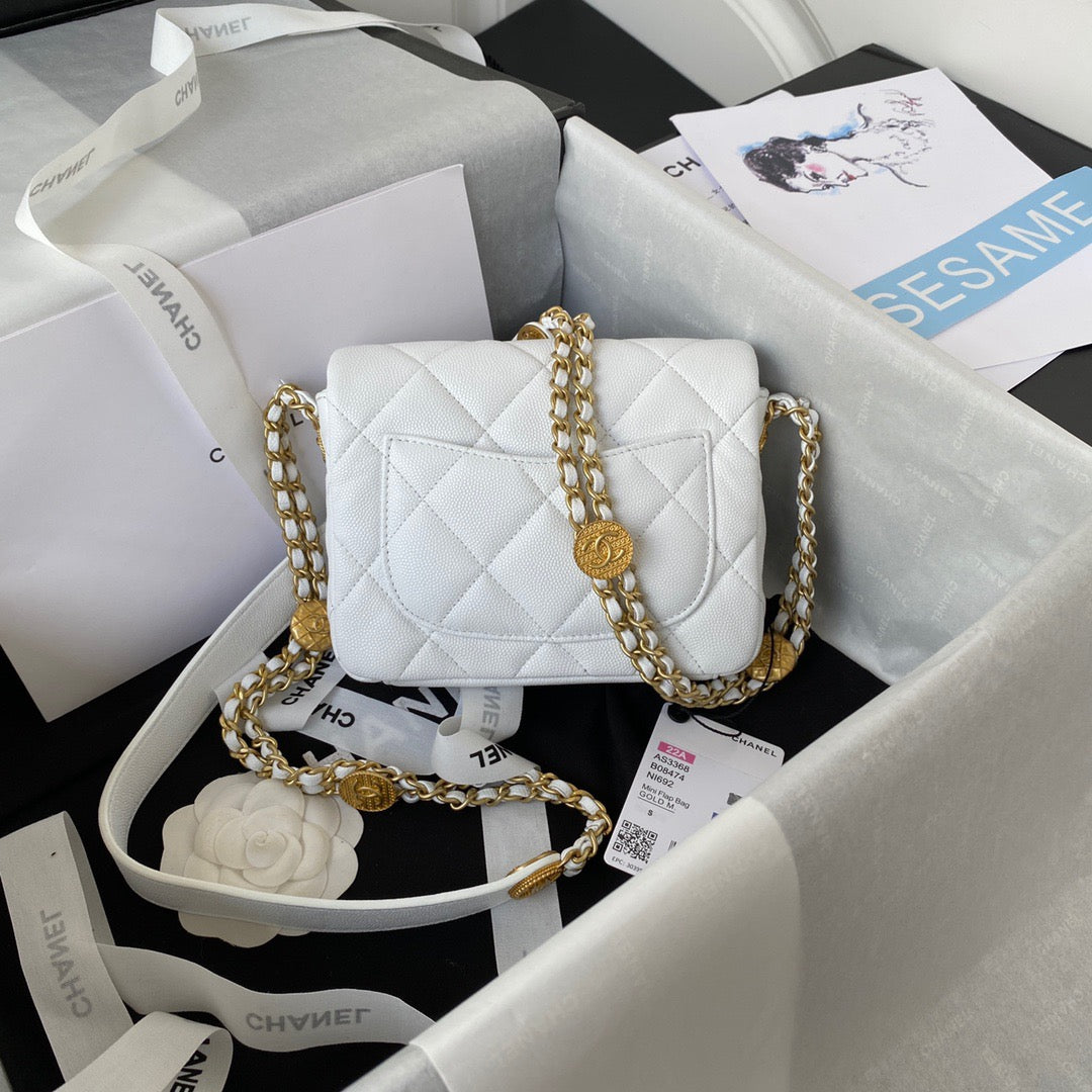 ChanelMini Flap Bag With Top Handle Gold Hardware White For Women, Women’s Handbags, Shoulder Bags 7.9in/20cm AS2431