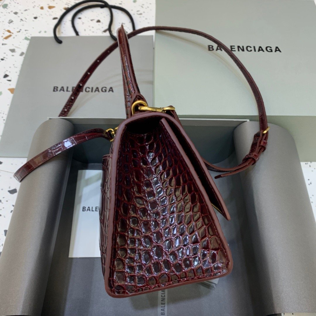 Balen Hourglass Small Handbag In Dark Red, For Women, Bags 9in/23cm