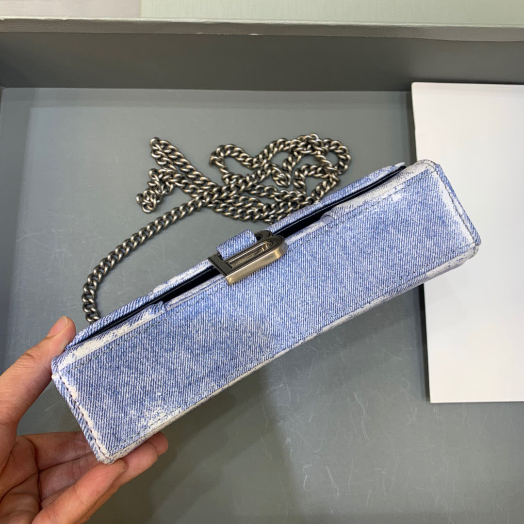 Balen Downtown Small Shoulder Bag With Chain Blue Washed, For Women, Bags 11.8in/30cm