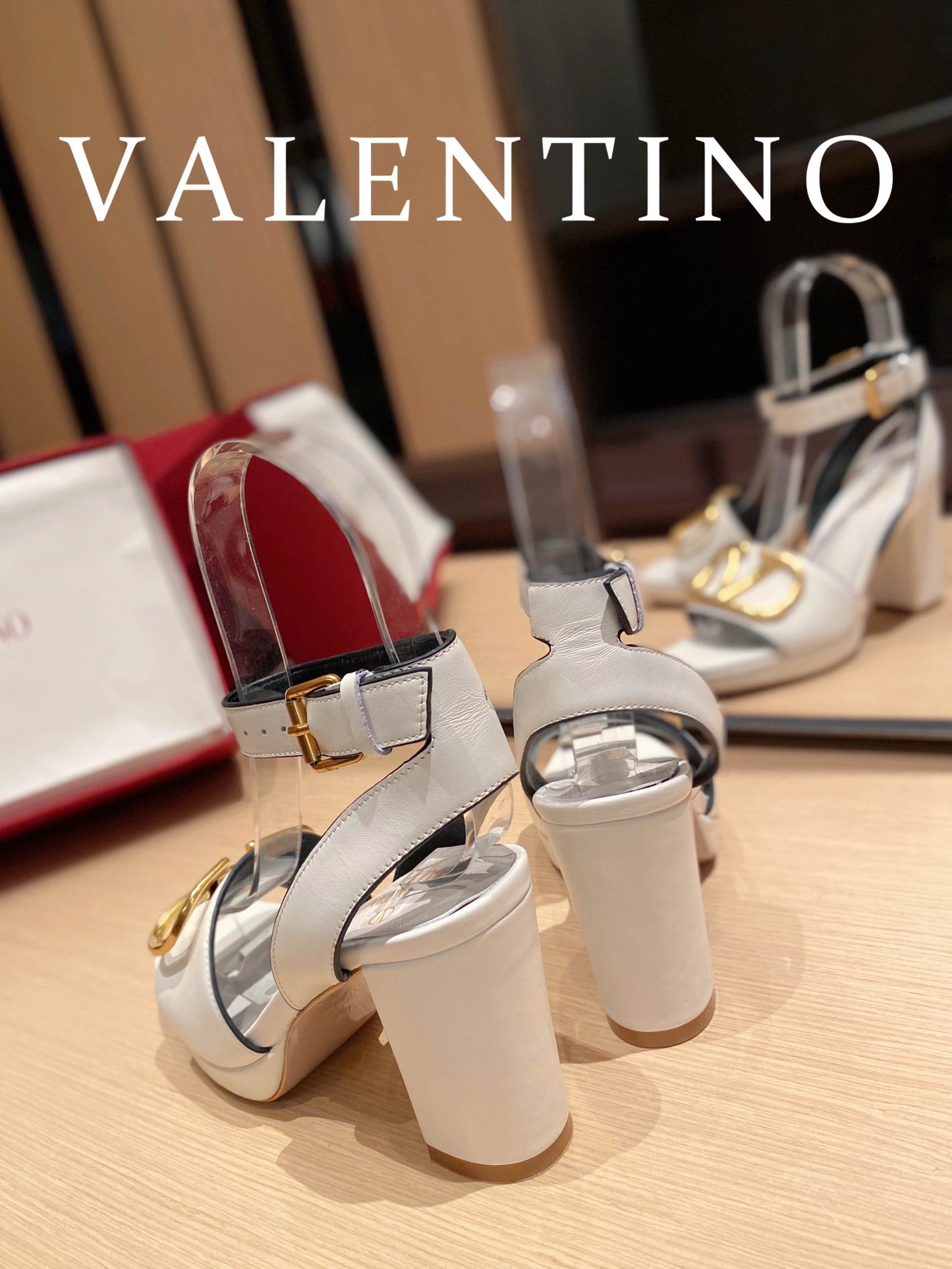 Valentino Garavani Strap Heeled Sandals With V Logo Signature Embellishment White For Women