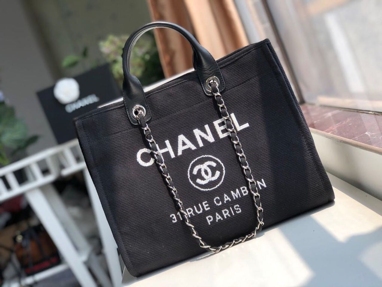 Chanel Deauville Tote Canvas Bag Black For Women, Women’s Handbags, Shoulder Bags 15in/38cm A66941
