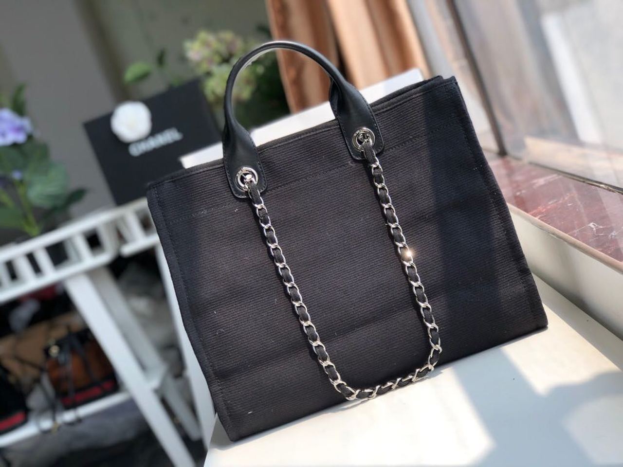 Chanel Deauville Tote Canvas Bag Black For Women, Women’s Handbags, Shoulder Bags 15in/38cm A66941
