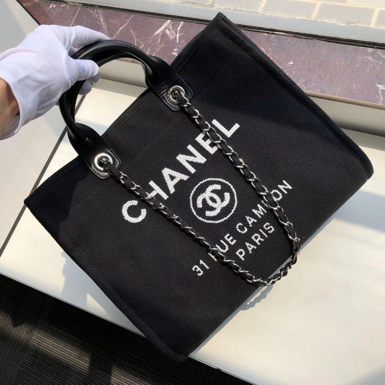 Chanel Deauville Tote Canvas Bag Black For Women, Women’s Handbags, Shoulder Bags 15in/38cm A66941