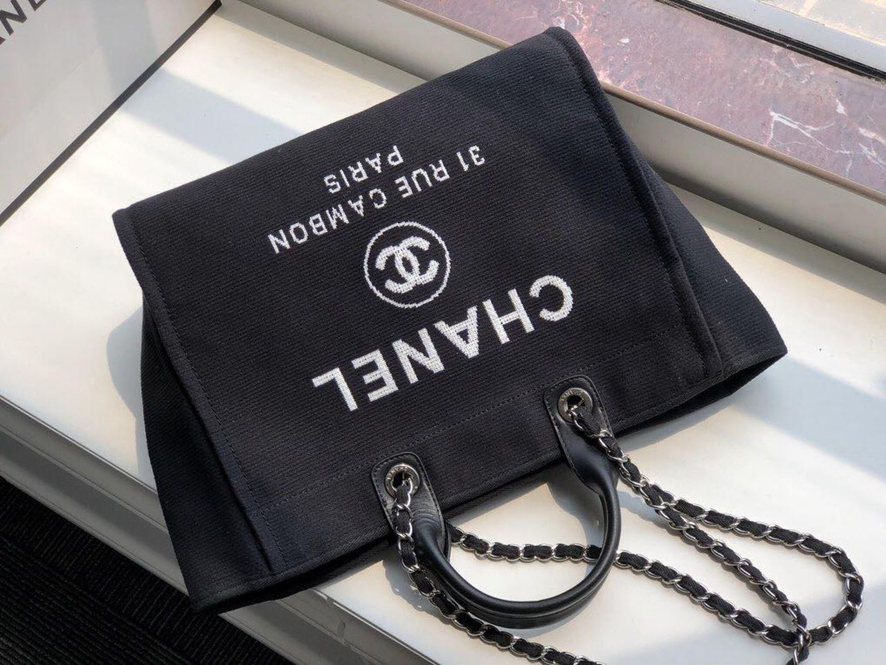 Chanel Deauville Tote Canvas Bag Black For Women, Women’s Handbags, Shoulder Bags 15in/38cm A66941