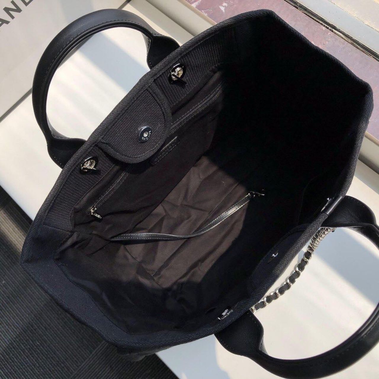 Chanel Deauville Tote Canvas Bag Black For Women, Women’s Handbags, Shoulder Bags 15in/38cm A66941