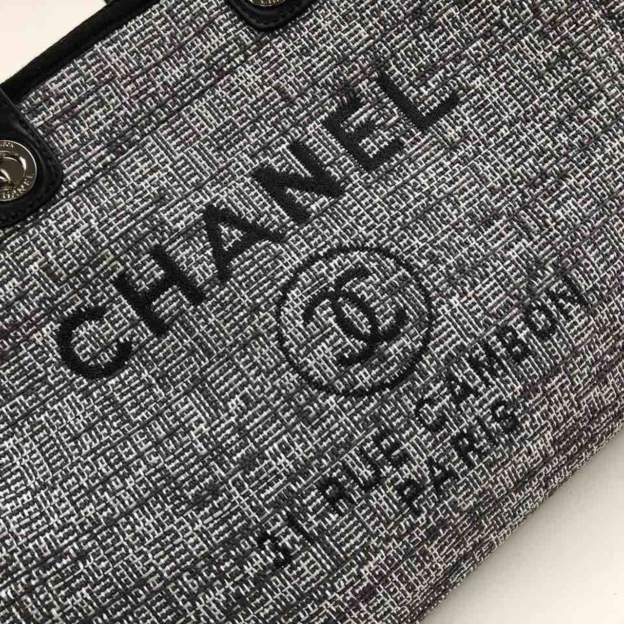 Chanel Deauville Tote Raffia Canvas Bag Black/White For Women 14.9in/38cm