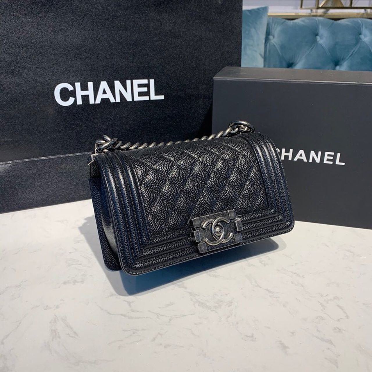 ChanelSmall Boy Handbag Silver Hardware Black For Women, Women’s Bags, Shoulder And Crossbody Bags 7.8in/20cm A67085