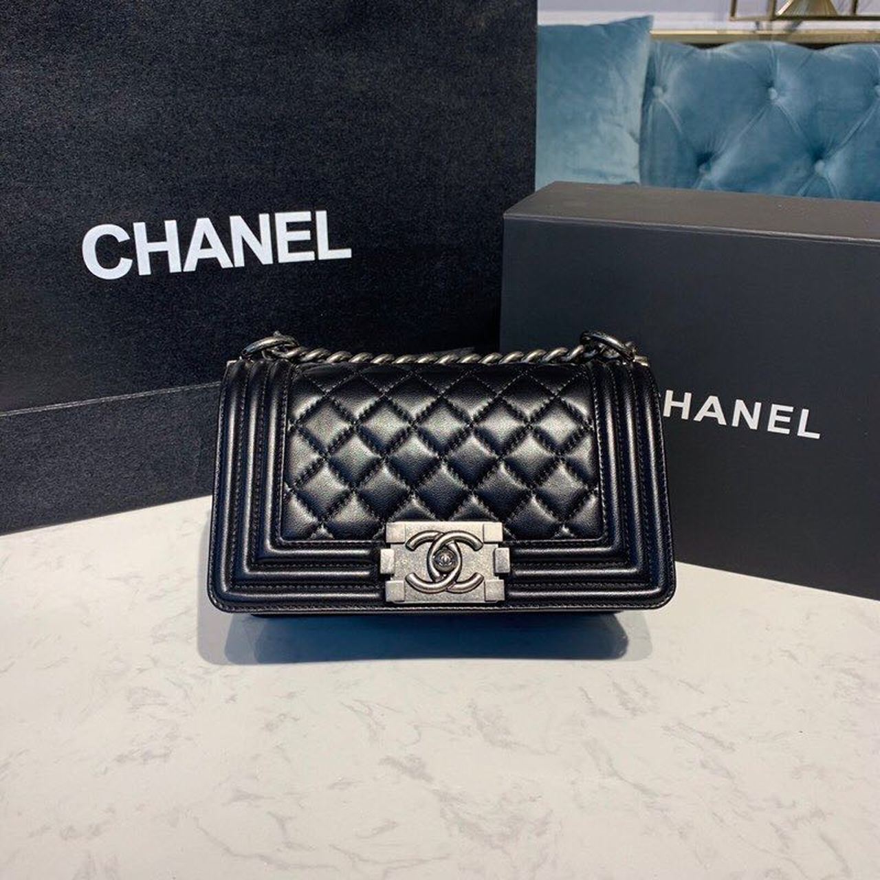 ChanelSmall Boy Handbag Silver Hardware Black For Women, Women’s Bags, Shoulder And Crossbody Bags 7.8in/20cm A67085