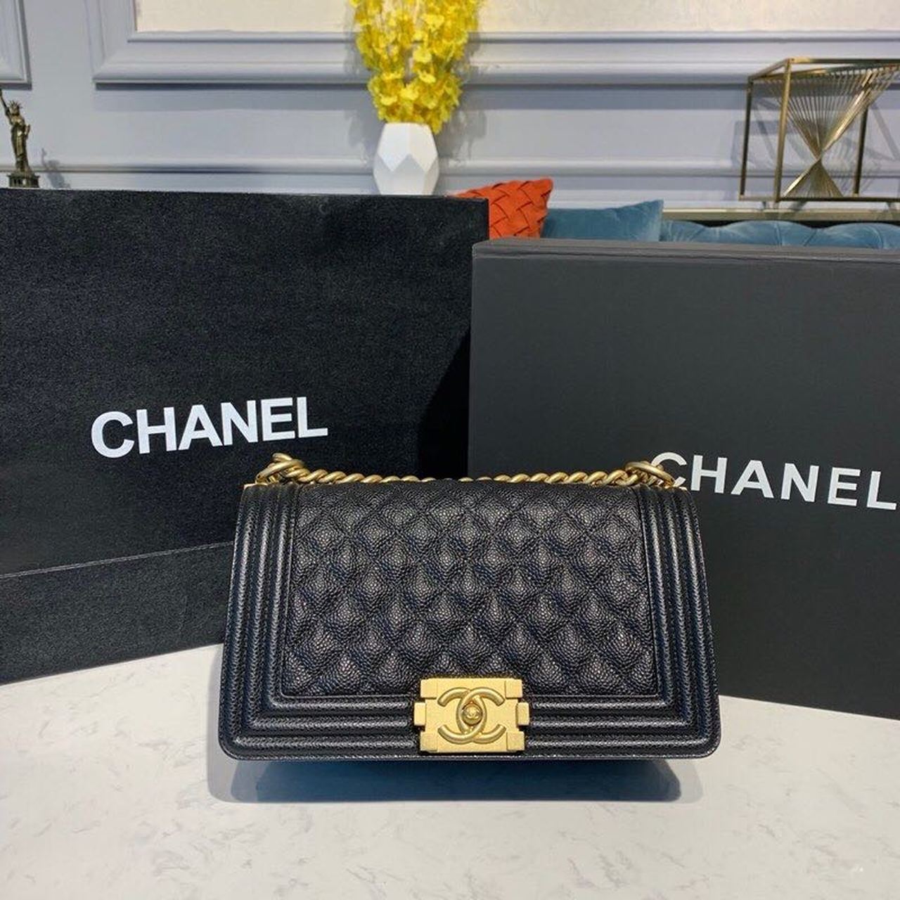 CHL Boy Handbag Gold Toned Hardware Black For Women, Women’s Bags, Shoulder And Crossbody Bags 9.8in/25cm A67086