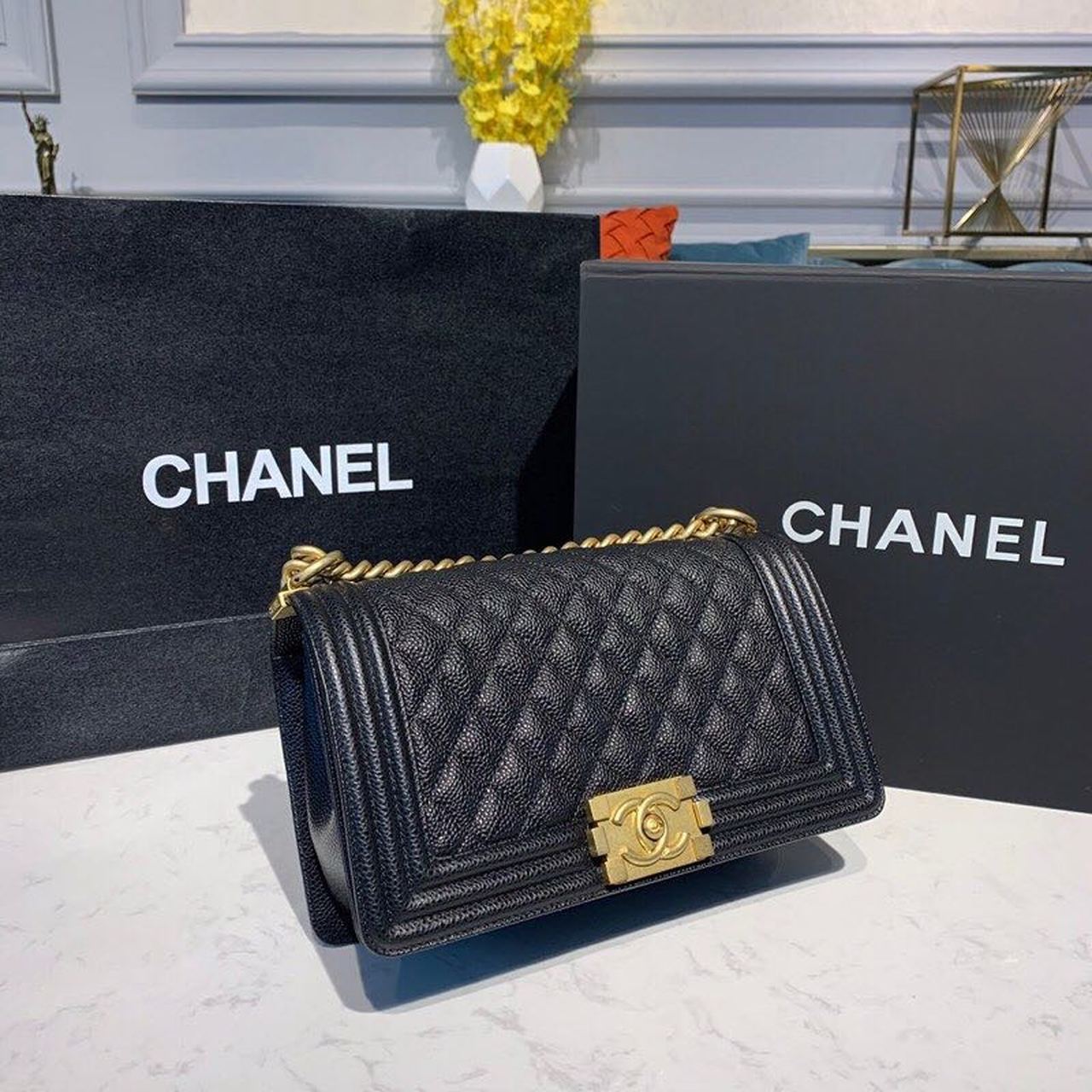 CHL Boy Handbag Gold Toned Hardware Black For Women, Women’s Bags, Shoulder And Crossbody Bags 9.8in/25cm A67086