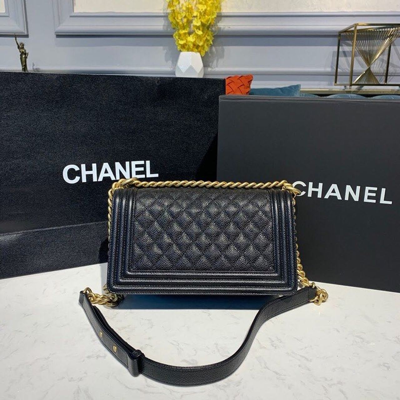 CHL Boy Handbag Gold Toned Hardware Black For Women, Women’s Bags, Shoulder And Crossbody Bags 9.8in/25cm A67086