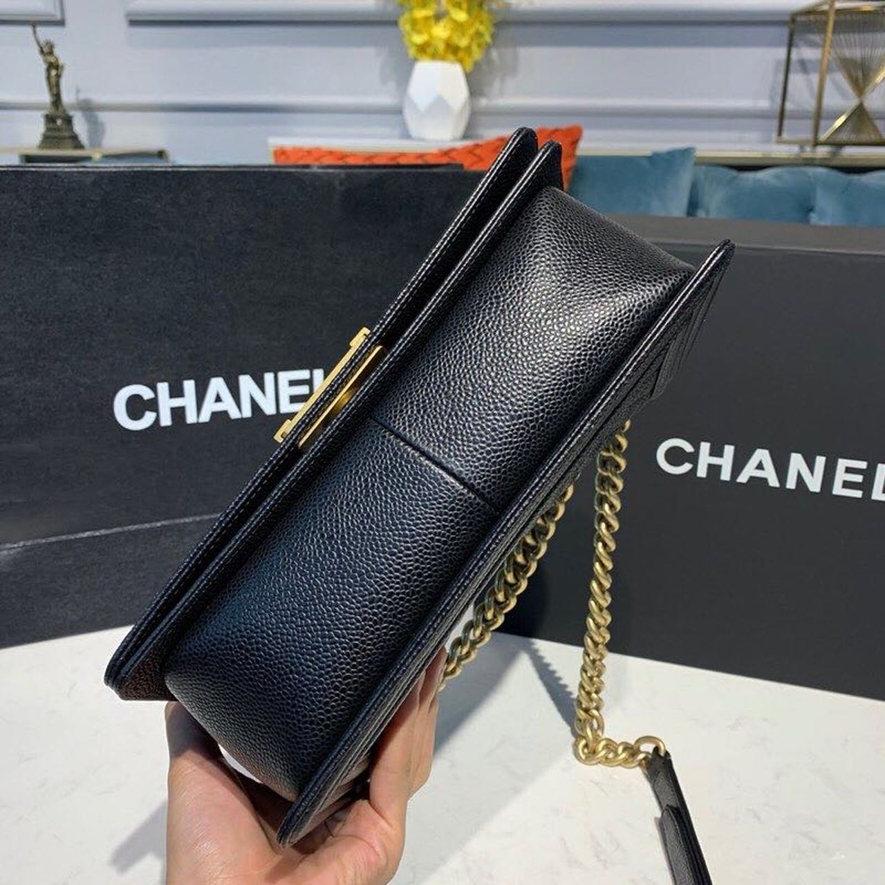 CHL Boy Handbag Gold Toned Hardware Black For Women, Women’s Bags, Shoulder And Crossbody Bags 9.8in/25cm A67086