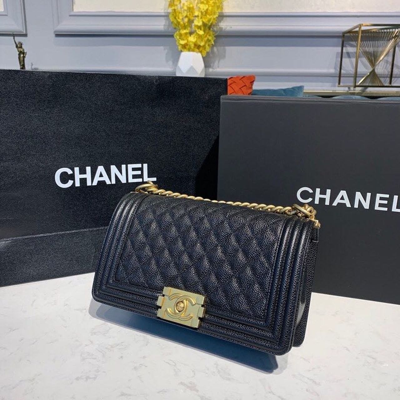 CHL Boy Handbag Gold Toned Hardware Black For Women, Women’s Bags, Shoulder And Crossbody Bags 9.8in/25cm A67086