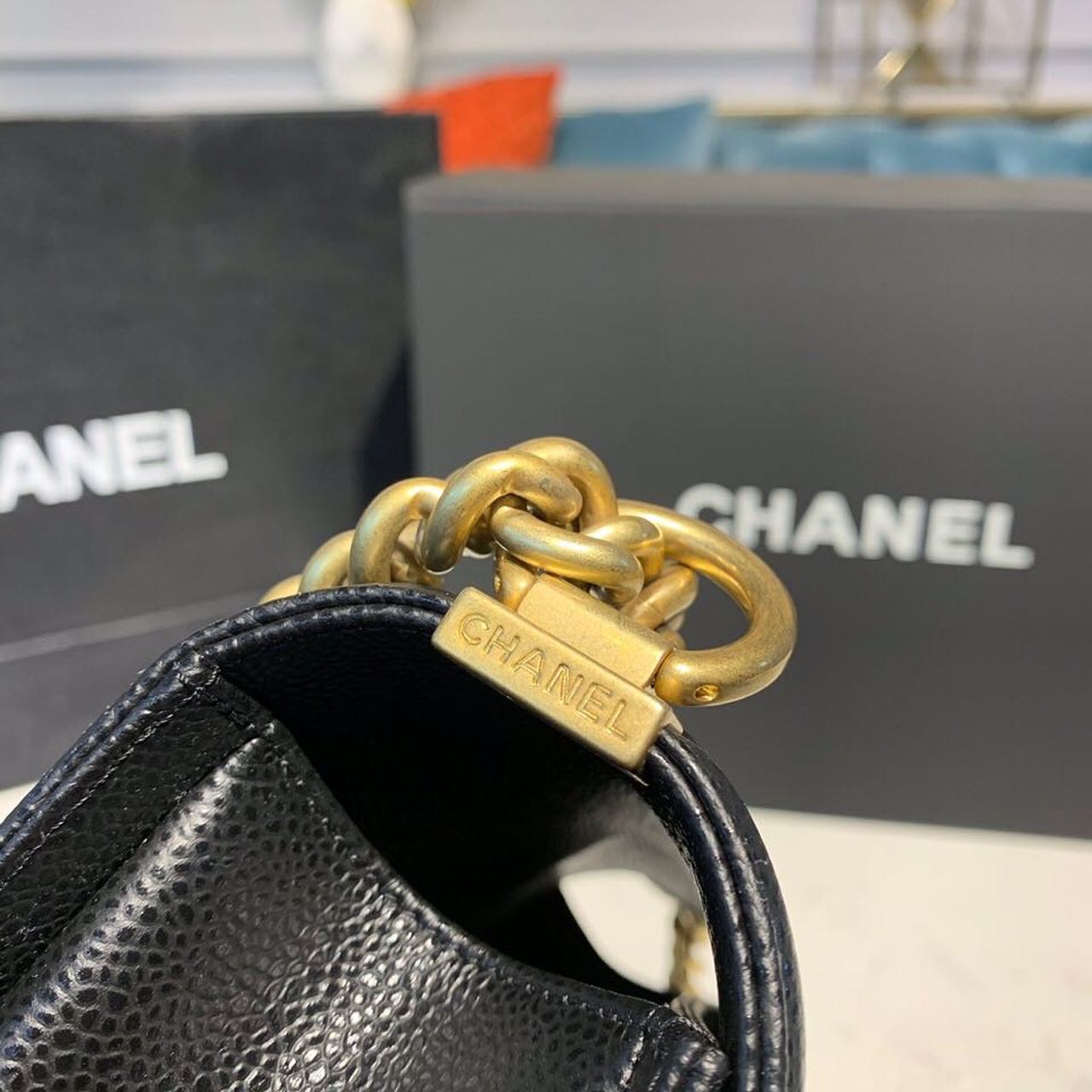 CHL Boy Handbag Gold Toned Hardware Black For Women, Women’s Bags, Shoulder And Crossbody Bags 9.8in/25cm A67086
