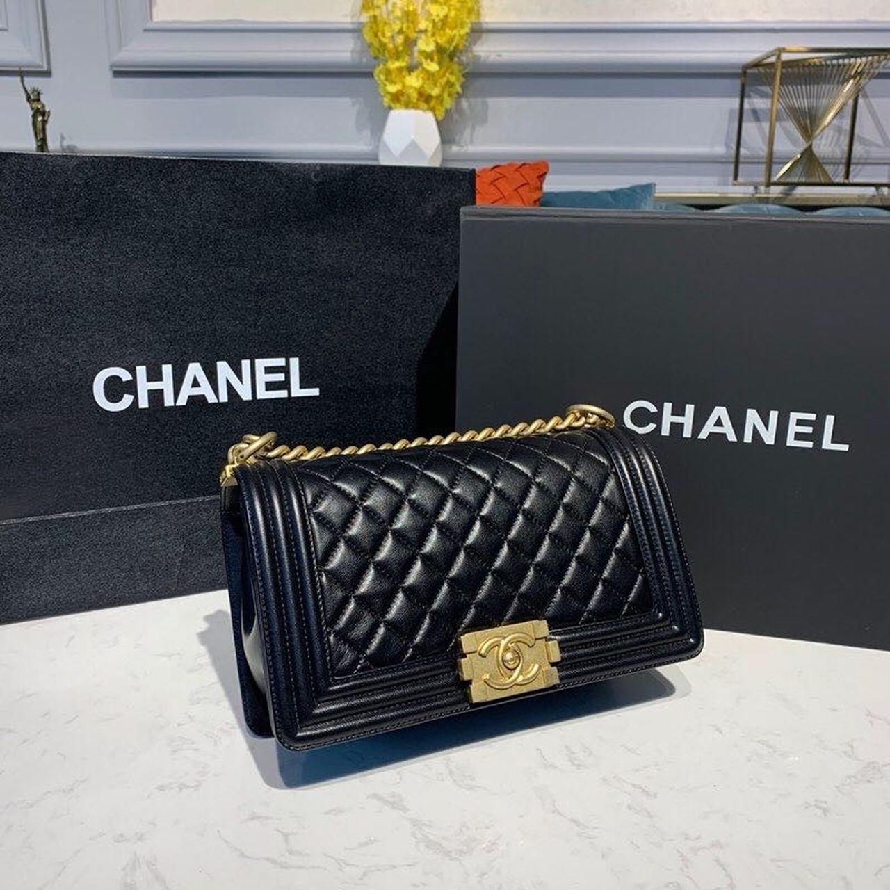 CHL Boy Handbag Gold Toned Hardware Black For Women, Women’s Bags, Shoulder And Crossbody Bags 9.8in/25cm A67086
