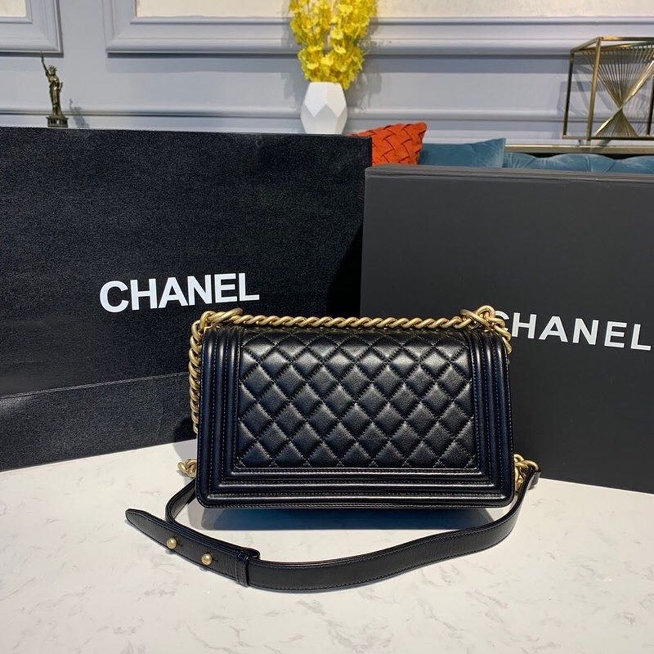 CHL Boy Handbag Gold Toned Hardware Black For Women, Women’s Bags, Shoulder And Crossbody Bags 9.8in/25cm A67086