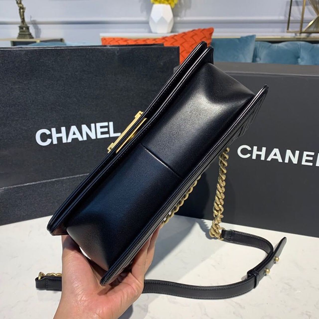 CHL Boy Handbag Gold Toned Hardware Black For Women, Women’s Bags, Shoulder And Crossbody Bags 9.8in/25cm A67086
