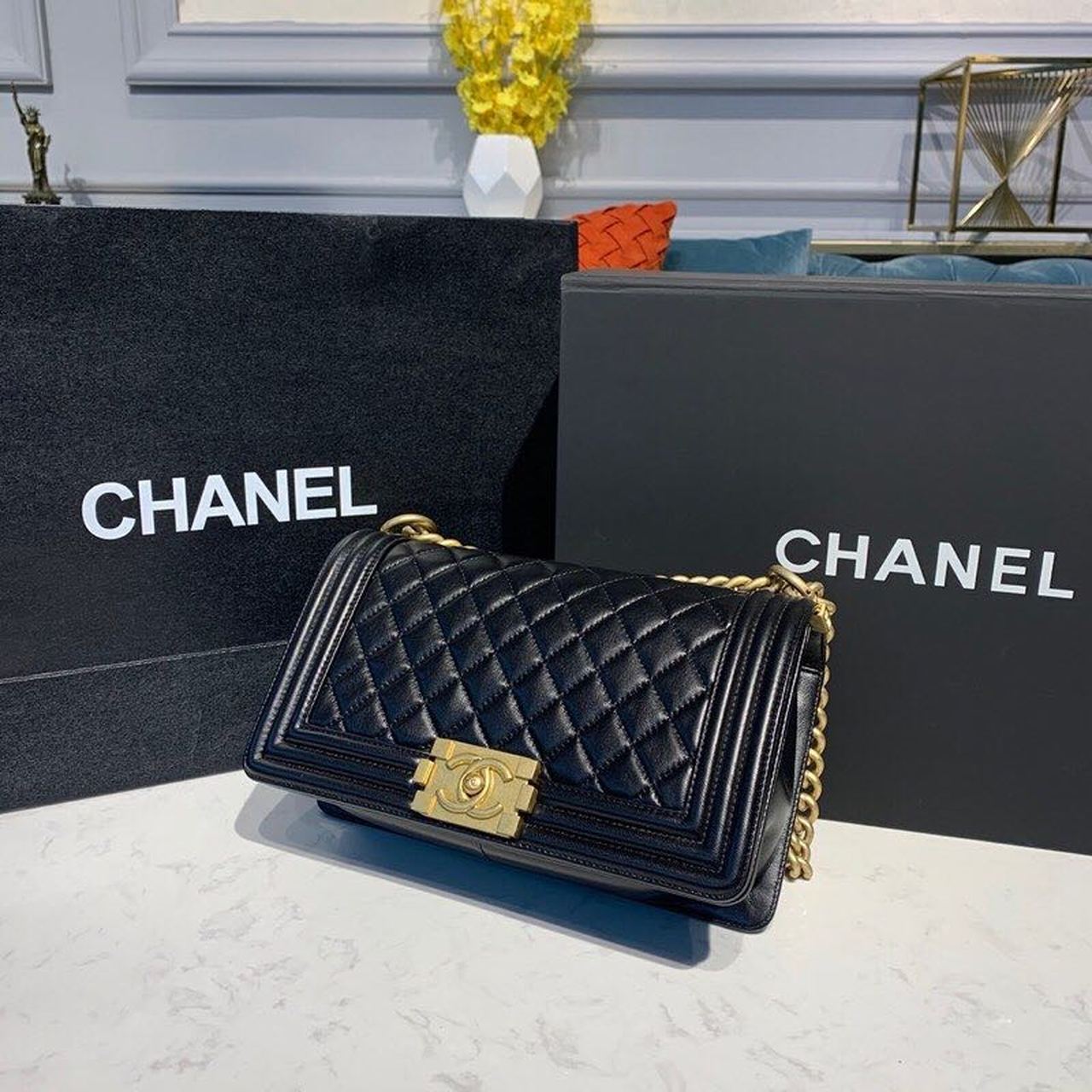 CHL Boy Handbag Gold Toned Hardware Black For Women, Women’s Bags, Shoulder And Crossbody Bags 9.8in/25cm A67086