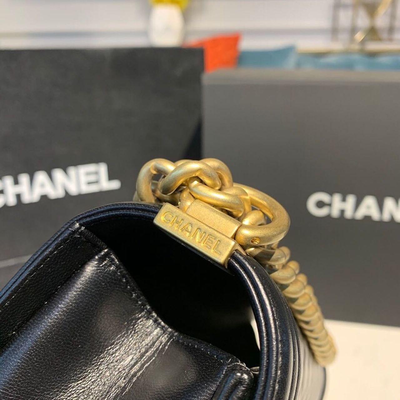CHL Boy Handbag Gold Toned Hardware Black For Women, Women’s Bags, Shoulder And Crossbody Bags 9.8in/25cm A67086