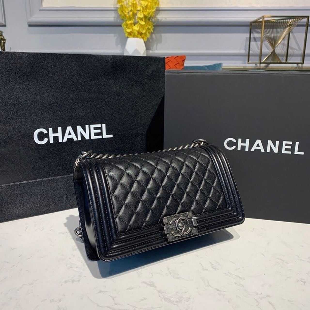 CHL Boy Handbag Silver Hardware Black For Women, Women’s Bags, Shoulder And Crossbody Bags 9.8in/25cm A67086