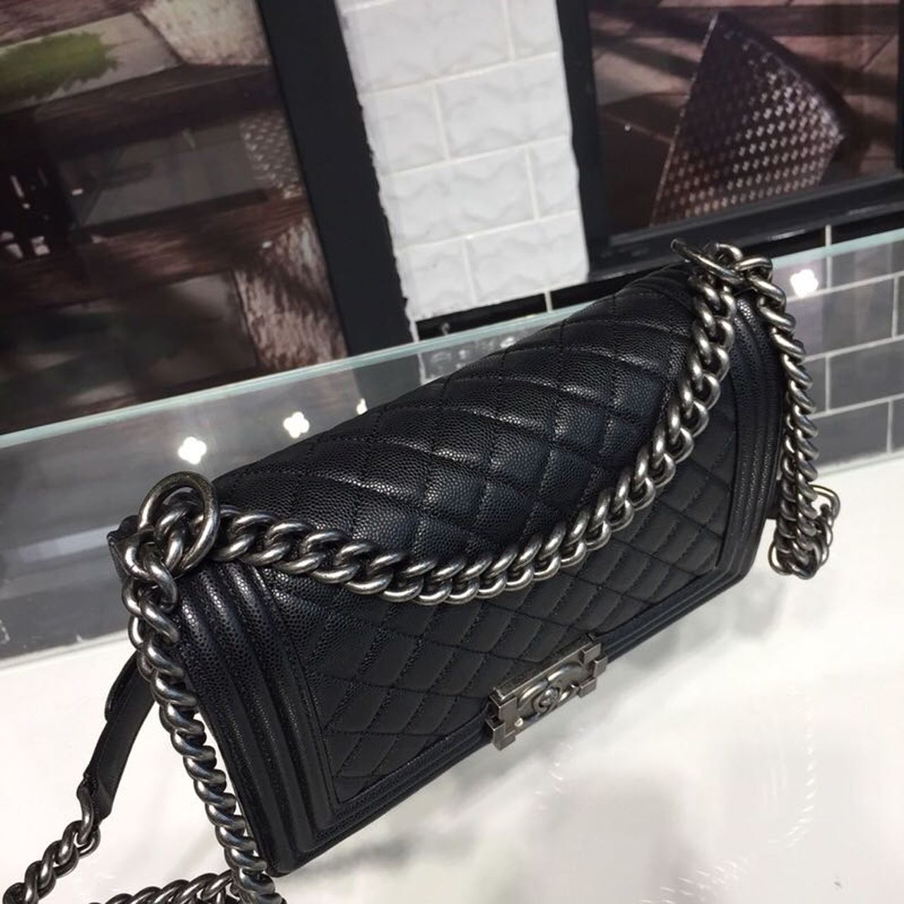 CHL Boy Handbag Silver Hardware Black For Women, Women’s Handbags, Shoulder And Crossbody Bags 9.8in/25cm A67086