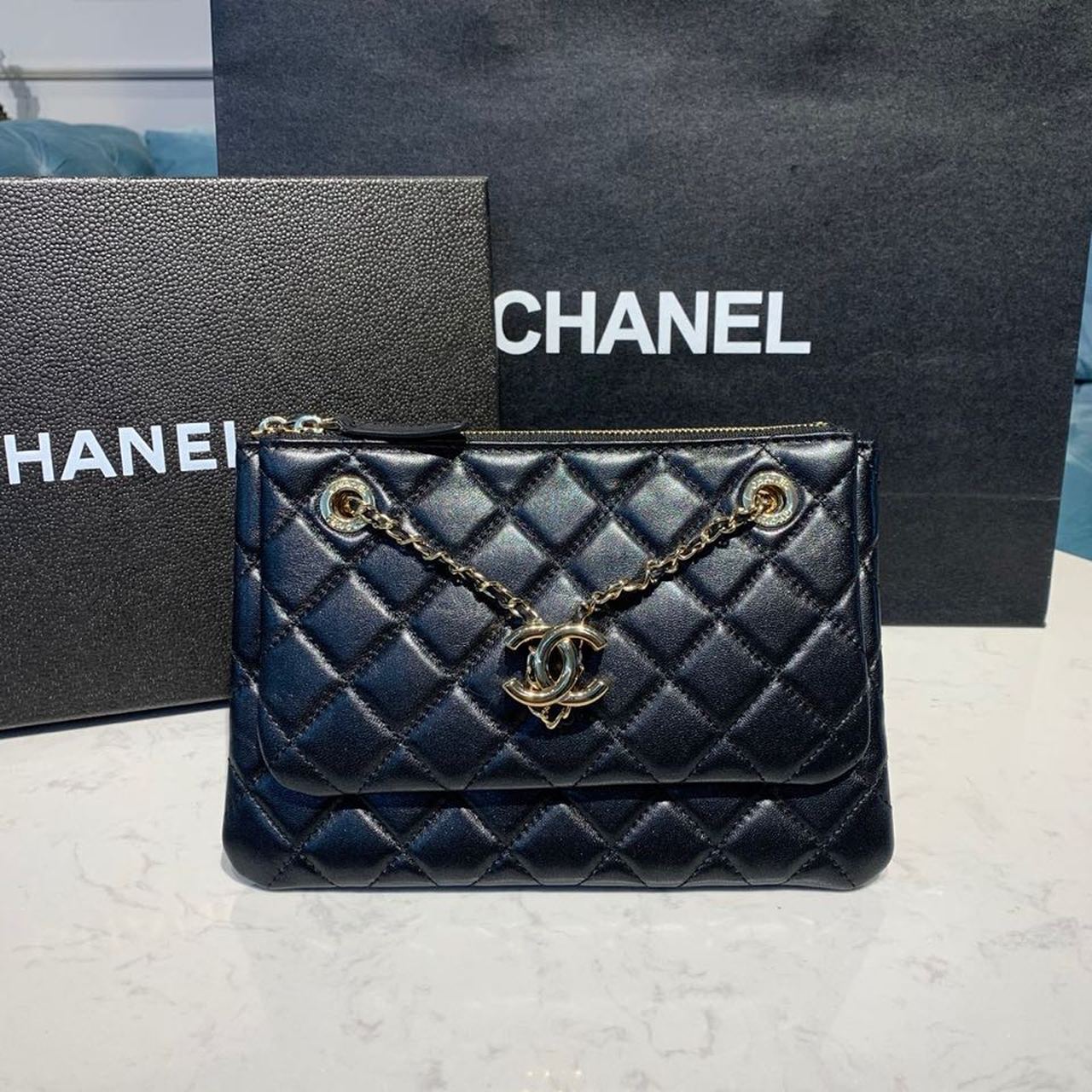 ChanelSmall Double Case Bag With Strap Black For Women, Women’s Bags, Shoulder And Crossbody Bags 9in/23cm AP1074