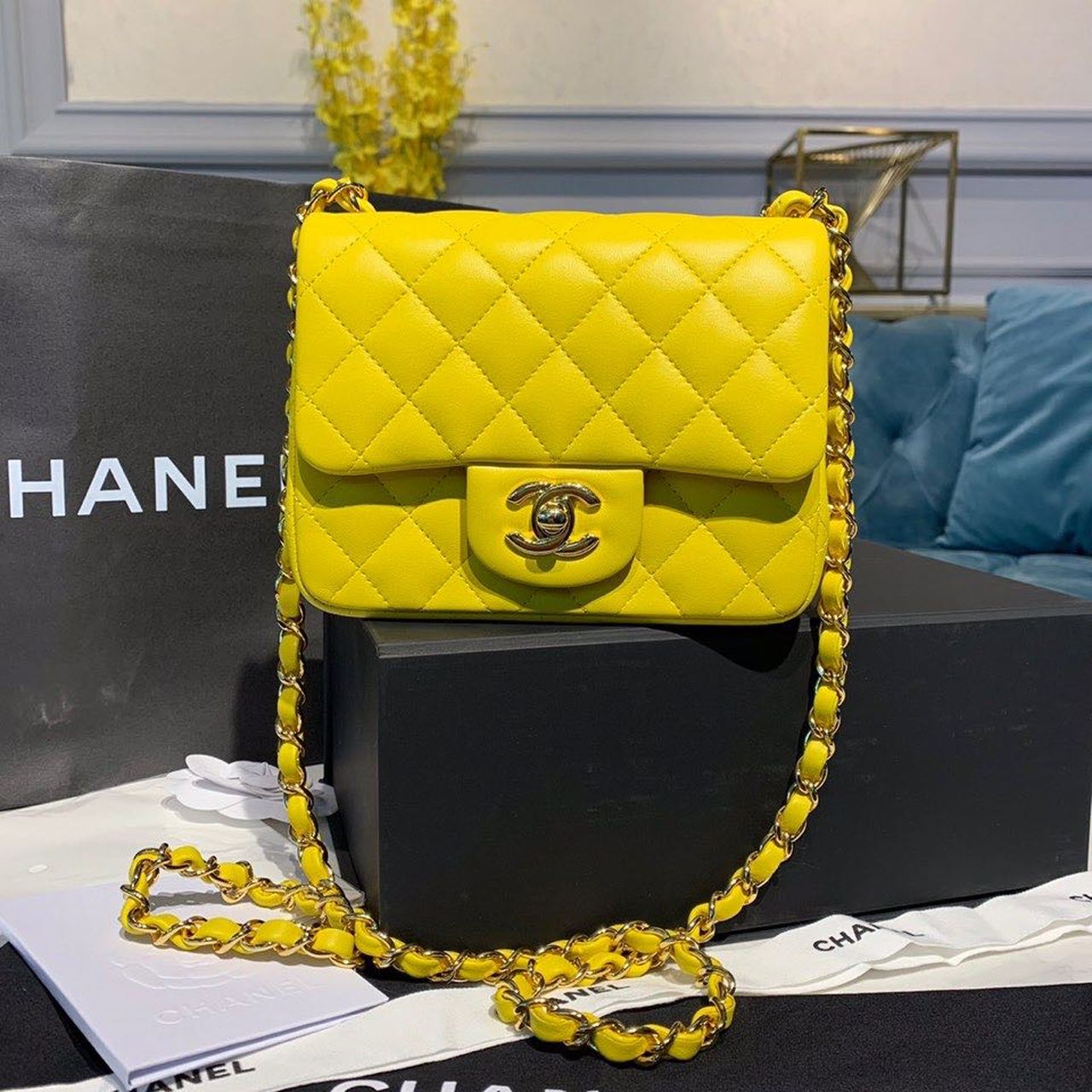 ChanelMini Flap Bag Yellow For Women, Women’s Bags, Shoulder And Crossbody Bags 6.7in/17cm A35200