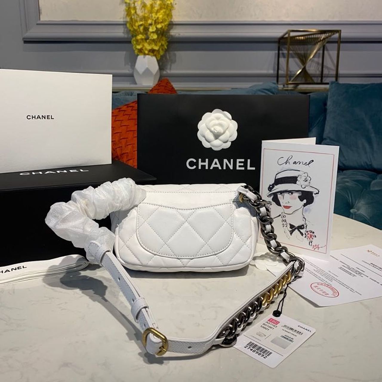 CHL 19 Waist Bag White For Women, Women’s Bags 7.8in/20cm AS1163