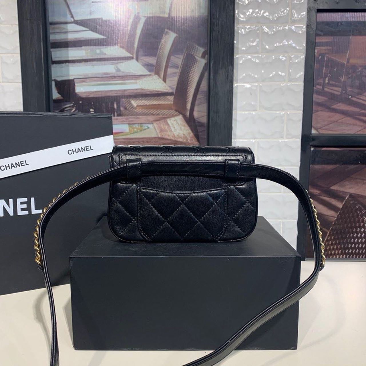 CHL Chain Infinity Waist Belt Bag Black For Women, Women’s Bags 6.7in/17cm