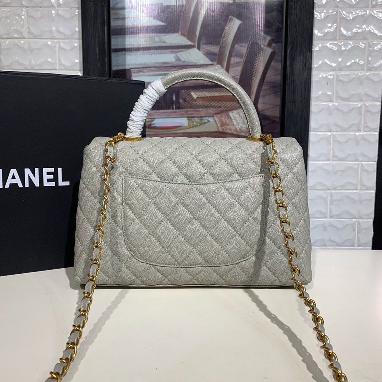 ChanelLarge Flap Bag With Top Handle Grey For Women, Women’s Handbags, Shoulder And Crossbody Bags 11in/28cm A92991