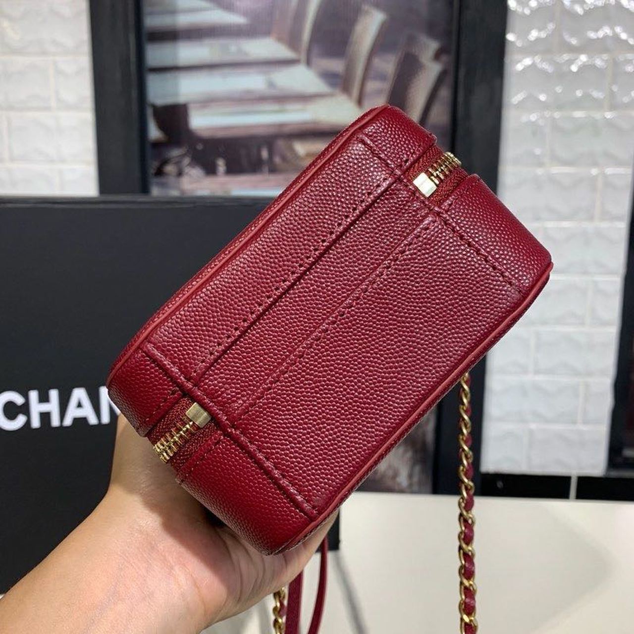 Chanel Filigree Vertical Vanity Case Bag Burgundy For Women, Women’s Handbags, Shoulder And Crossbody Bags 6.7in/17cm